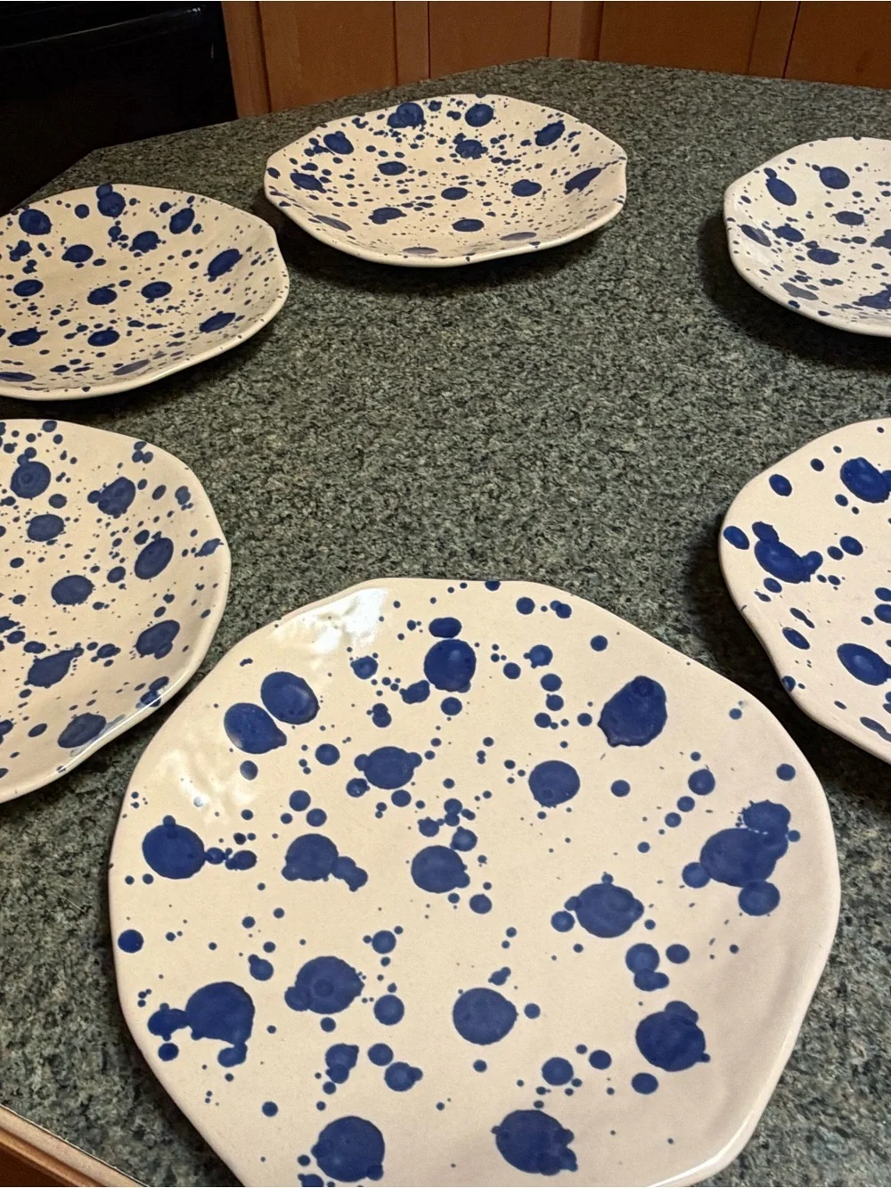 2017 IKEA JASSA Blue Splatter Stoneware Dinner Plates by Piet Hein Eek set of 6.